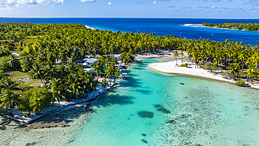 Aerial of the Green Lagoon, Rangiroa atoll, Tuamotus, French Polynesia, South Pacific, Pacific