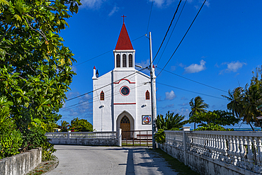 Catholic church, Avatoru, Rangiroa atoll, Tuamotus, French Polynesia, South Pacific, Pacific