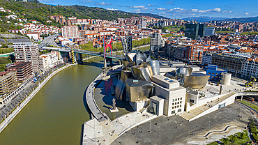 Aerial of the Guggenheim Museum, Bilbao, Basque country, Spain, Europe