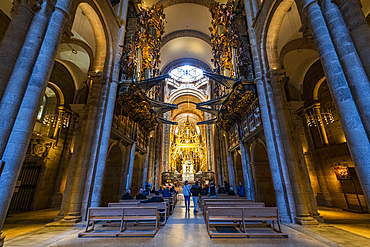 Interior of the Cathedral, Santiago de Compostela, UNESCO World Heritage Site, Galicia, Spain, Europe