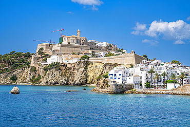 The old town of Ibiza with its castle seen from the harbor, UNESCO World Heritage Site, Ibiza, Balearic Islands, Spain, Mediterranean, Europe