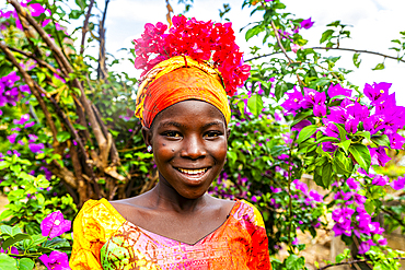 Friendly Kapsiki tribal girl, Rhumsiki, Mandara mountains, Far North province, Cameroon, Africa