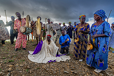 Kapsiki tribal people practising a traditional dance, Rhumsiki, Mandara mountains, Far North province, Cameroon, Africa