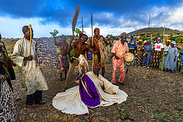 Kapsiki tribal people practising a traditional dance, Rhumsiki, Mandara mountains, Far North province, Cameroon, Africa