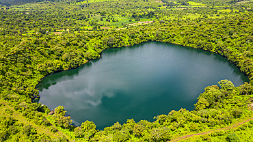 Aerial of Lake Tison, Ngaoundere, Adamawa region, Northern Cameroon, Africa