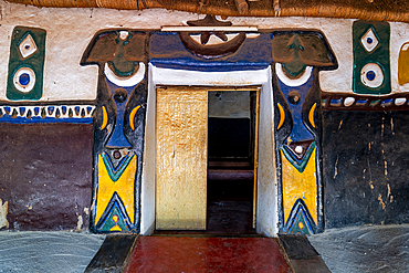 Colourful entrance to the Lamido Palace, Ngaoundere, Adamawa region, Northern Cameroon, Africa