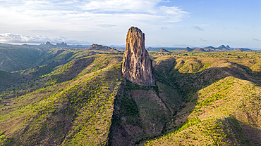 Aerial of Rhumsiki peak in the lunar landscape of Rhumsiki, Mandara mountains, Far North province, Cameroon, Africa