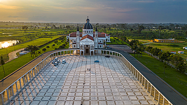 Aerial of the Basilica of the Immaculate Conception, Mongomo, Rio Muni, Equatorial Guinea, Africa