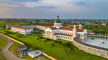 Aerial of the Basilica of the Immaculate Conception, Mongomo, Rio Muni, Equatorial Guinea, Africa