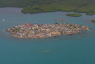 Aerial of a densely populated island, San Blas Islands, Kuna Yala, Panama, Central America