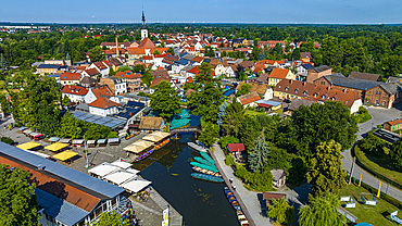 Aerial of Luebbenau, UNESCO Biosphere Reserve, Spree Forest, Brandenburg, Germany, Europe