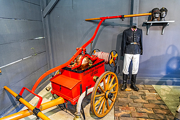 Old fire pumps in the Open Air mmuseum in Lehde, UNESCO Biosphere Reserve, Spree Forest, Brandenburg, Germany, Europe