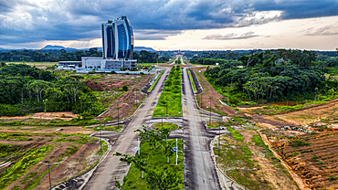 Aerial of the future capital Ciudad de la Paz, Rio Muni, Equatorial Guinea, Africa