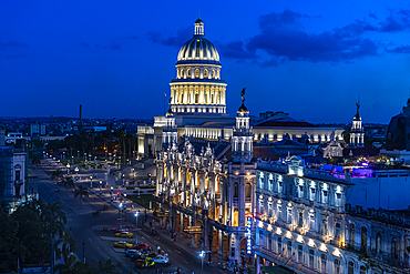 View at night over Havana and its Capitol, Havana, Cuba, West Indies, Central America