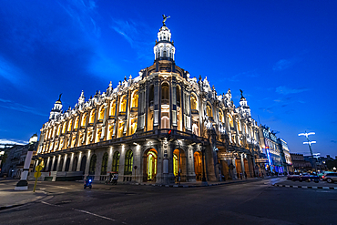 Night shot of the Theatre of Havana, Havana, Cuba, West Indies, Central America