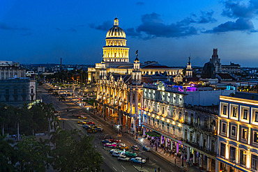 View at night over Havana and its Capitol, Havana, Cuba, West Indies, Central America