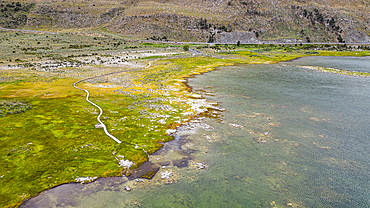 Aerial of the saline soda lake, Mono Lake, California, United States of America, North America