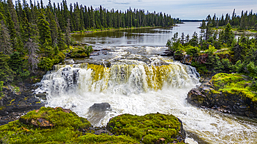 Aerial of the Pisew Falls Provincial Park, Thompson, Manitoba, Canada, North America