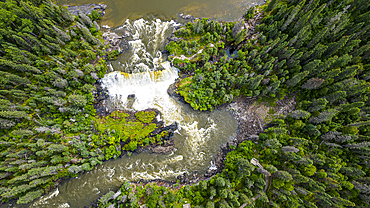 Aerial of the Pisew Falls Provincial Park, Thompson, Manitoba, Canada, North America