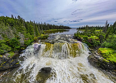 Aerial of the Pisew Falls Provincial Park, Thompson, Manitoba, Canada, North America