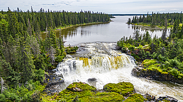 Aerial of the Pisew Falls Provincial Park, Thompson, Manitoba, Canada, North America