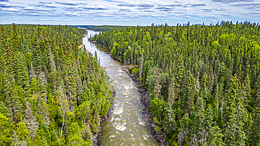 Aerial of the Pisew River, Pisew Falls Provincial Park, Thompson, Manitoba, Canada, North America