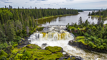 Aerial of the Pisew Falls Provincial Park, Thompson, Manitoba, Canada, North America