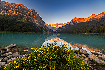 Sunrise at Lake Louise, Banff National Park, UNESCO World Heritage Site, Alberta, Rocky Mountains, Canada, North America