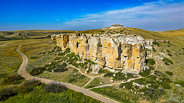 Aerials of Hoodoos along the Milk River, Writing-on-Stone Provincial Park, UNESCO World Heritage Site, Alberta, Canada, North America