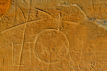 Indian rock carving, Writing-on-Stone Provincial Park, UNESCO World Heritage Site, Alberta, Canada, North America