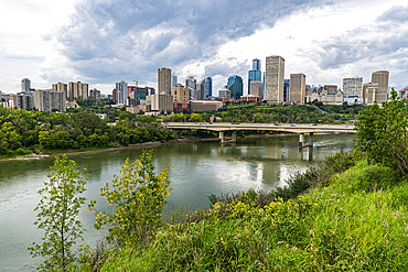 Skyline of Edmonton over the North Saskatchewan River, Alberta, Canada, North America