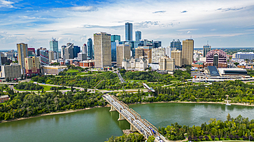 Aerial of the skyline of Edmonton, Alberta, Canada, North America