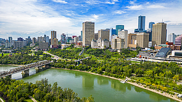 Aerial of the skyline of Edmonton, Alberta, Canada, North America