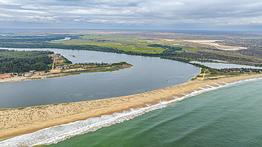 Aerial of the River mouth of the River Cuanza, Angola, Africa