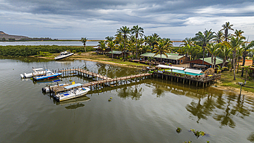 Aerial of the River mouth of the River Cuanza, Angola, Africa