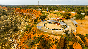 Aerial of the sandstone erosion landscape of Miradouro da Lua (Viewpoint of the Moon), south of Luanda, Angola, Africa