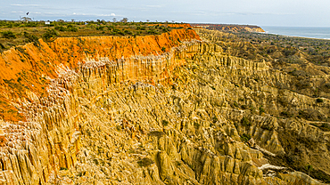 Aerial of the sandstone erosion landscape of Miradouro da Lua (Viewpoint of the Moon), south of Luanda, Angola, Africa