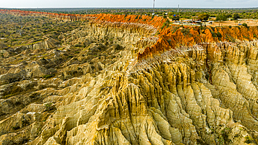 Aerial of the sandstone erosion landscape of Miradouro da Lua (Viewpoint of the Moon), south of Luanda, Angola, Africa