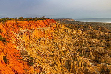 Aerial of the sandstone erosion landscape of Miradouro da Lua (Viewpoint of the Moon), south of Luanda, Angola, Africa