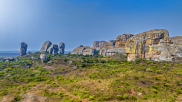 Aerial of black rocks of Pungo Andongo, Malanje, Angola, Africa