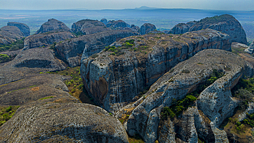 Aerial of black rocks of Pungo Andongo, Malanje, Angola, Africa