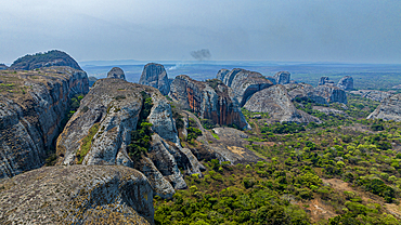 Aerial of black rocks of Pungo Andongo, Malanje, Angola, Africa