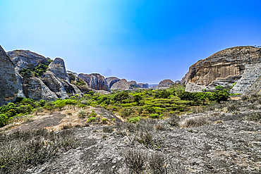 Aerial of black rocks of Pungo Andongo, Malanje, Angola, Africa