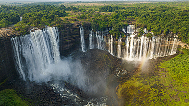 Aerial of the third highest waterfall in Africa, Calandula Falls, Malanje, Angola, Africa