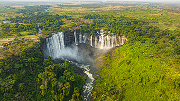 Aerial of the third highest waterfall in Africa, Calandula Falls, Malanje, Angola, Africa