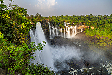 Aerial of the third highest waterfall in Africa, Calandula Falls, Malanje, Angola, Africa