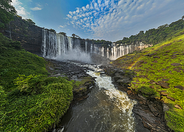 Aerial of the third highest waterfall in Africa, Calandula Falls, Malanje, Angola, Africa