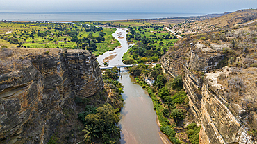 Aerial of the Rio Cubal Canyon, Angola, Africa