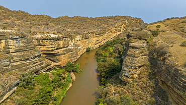 Aerial of the Rio Cubal Canyon, Angola, Africa