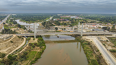 Aerial of the bridge over Catumbela, Benguela, Angola, Africa